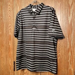 Oakley Golf Polo Shirt Men Large Striped Short Sleeve Athletic Black White Sport
